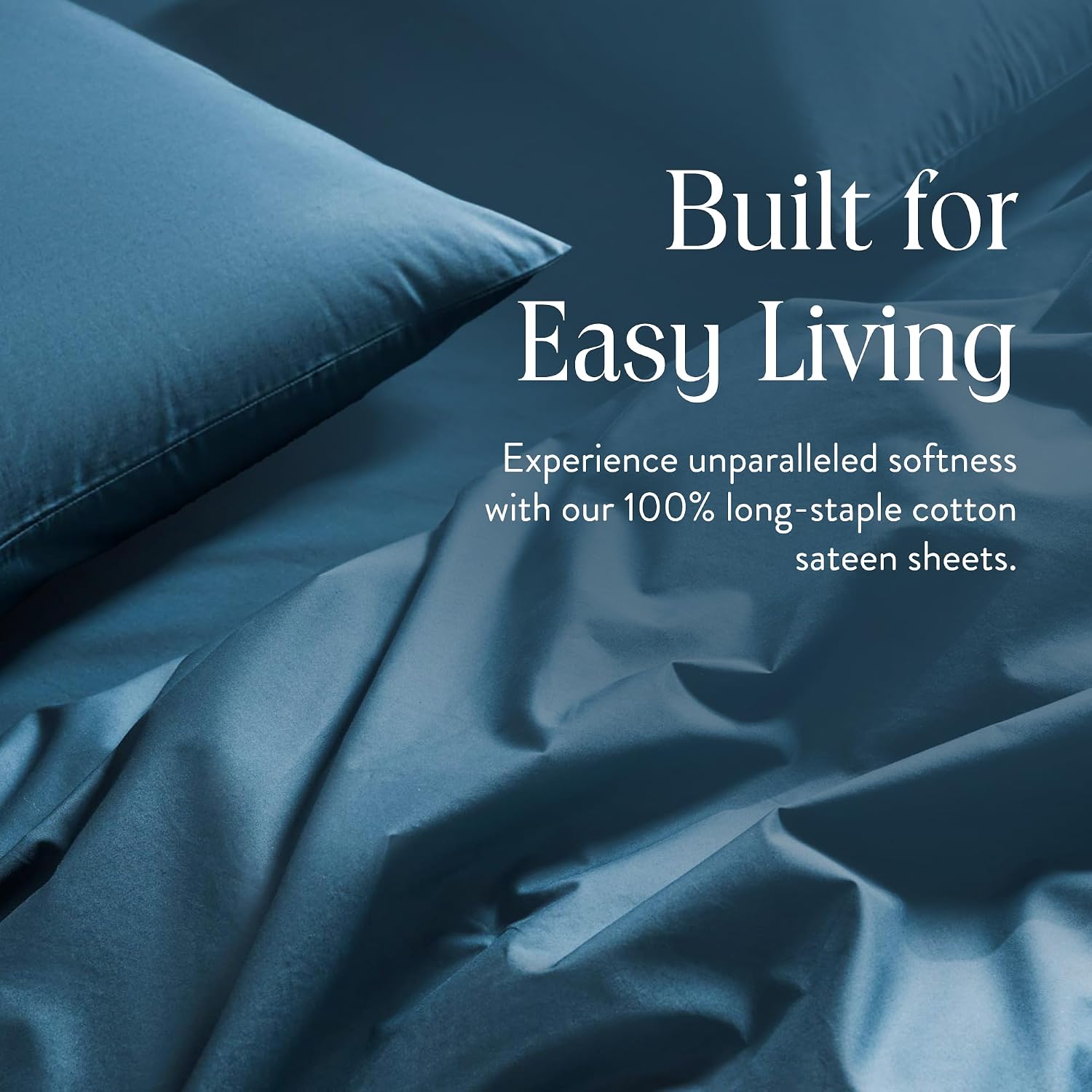 Brooklinen Luxury Sateen 4 Piece Sheet Set - 100% Cotton Sateen Sheets, Soft & Durable King Size Sheets Set in Abyss Blue, Oeko-TEX Certified Bedding Set, 1 Fitted Sheet, 1 Flat Sheet, 2 Pillowcases