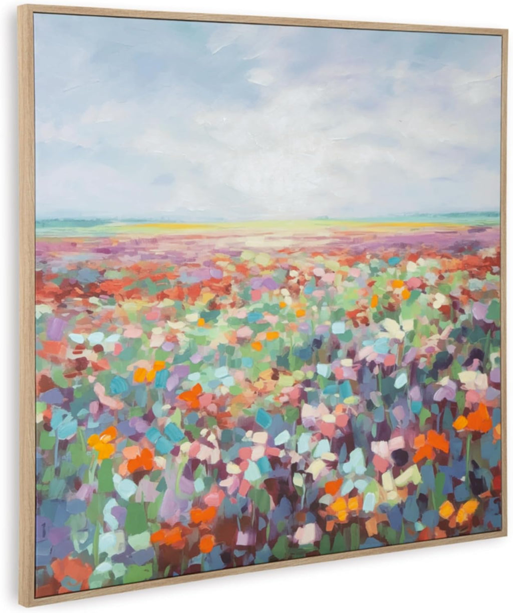 Signature Design by Ashley Sethford Classic Hand Painted Flower Wall Art 48 x 48 Inches, Blue & Orange