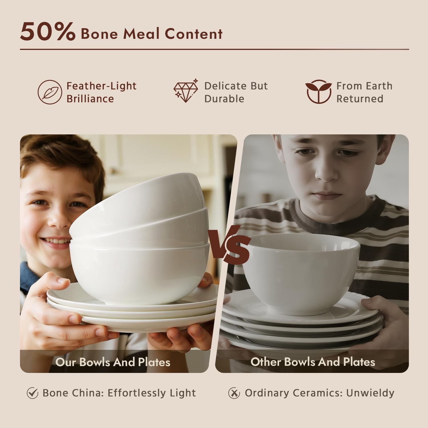 KINGSTONE 12-Piece Bone China Dinnerware Set with 20-Piece flatware, Ivory White Lightweight Porcelain Service for 4, for Family Dining, Restaurants, Gifting, Microwave and Dishwasher Safe