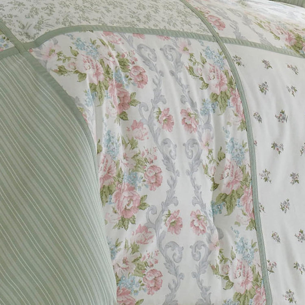 Laura Ashley - Full Comforter Set, Reversible Cotton Bedding with Matching Shams & Bedskirt, Stylish Home Decor for All Seasons (Harper Sage, Full)