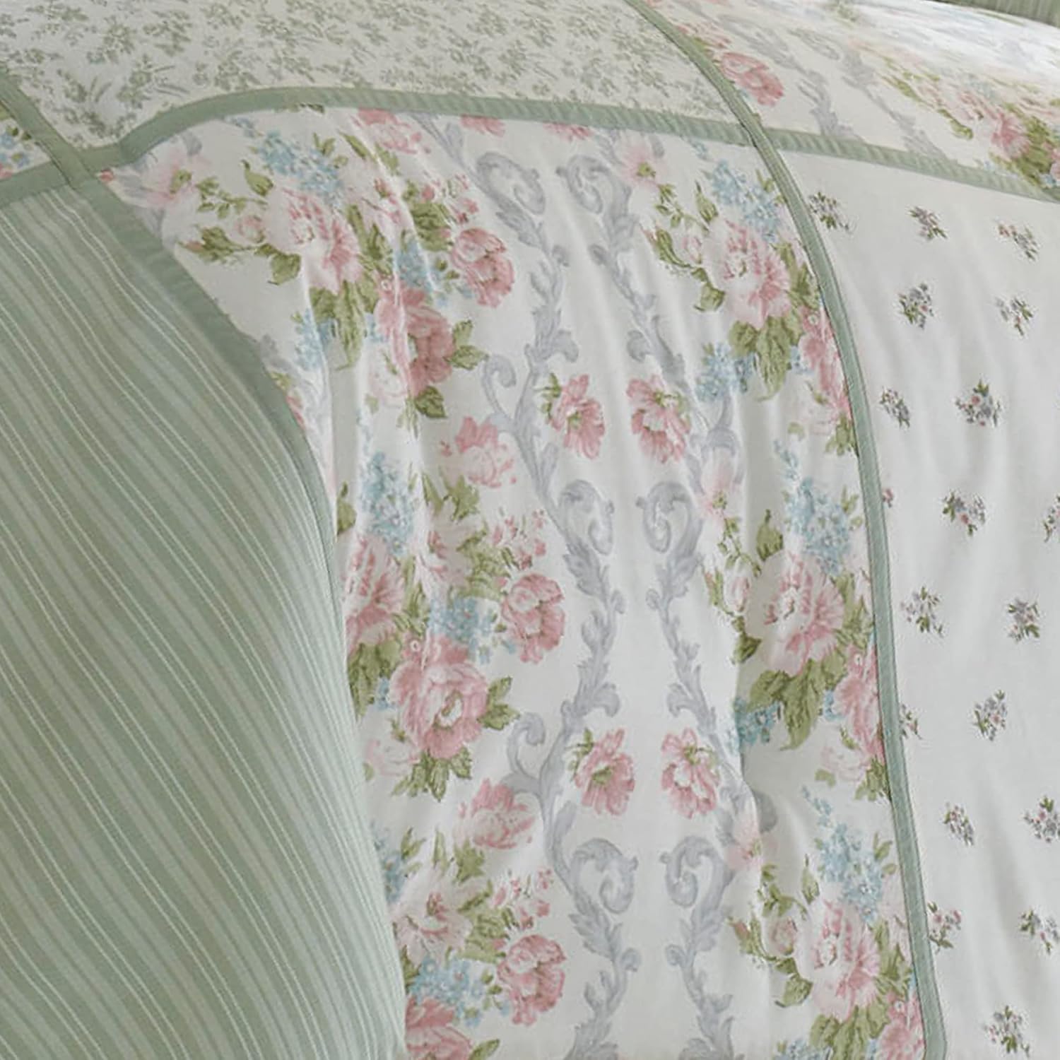 Laura Ashley - Full Comforter Set, Reversible Cotton Bedding with Matching Shams & Bedskirt, Stylish Home Decor for All Seasons (Harper Sage, Full)