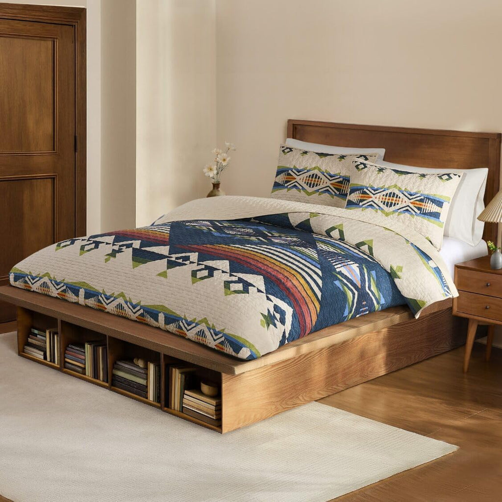Pendleton King Quilt Set – 100% Cotton 3 Piece Quilt Set with Shams, Soft Lightweight Bedding for King Size Bed, Tan Patterned Comforter Alternative, King Bedding Set (Creekside)