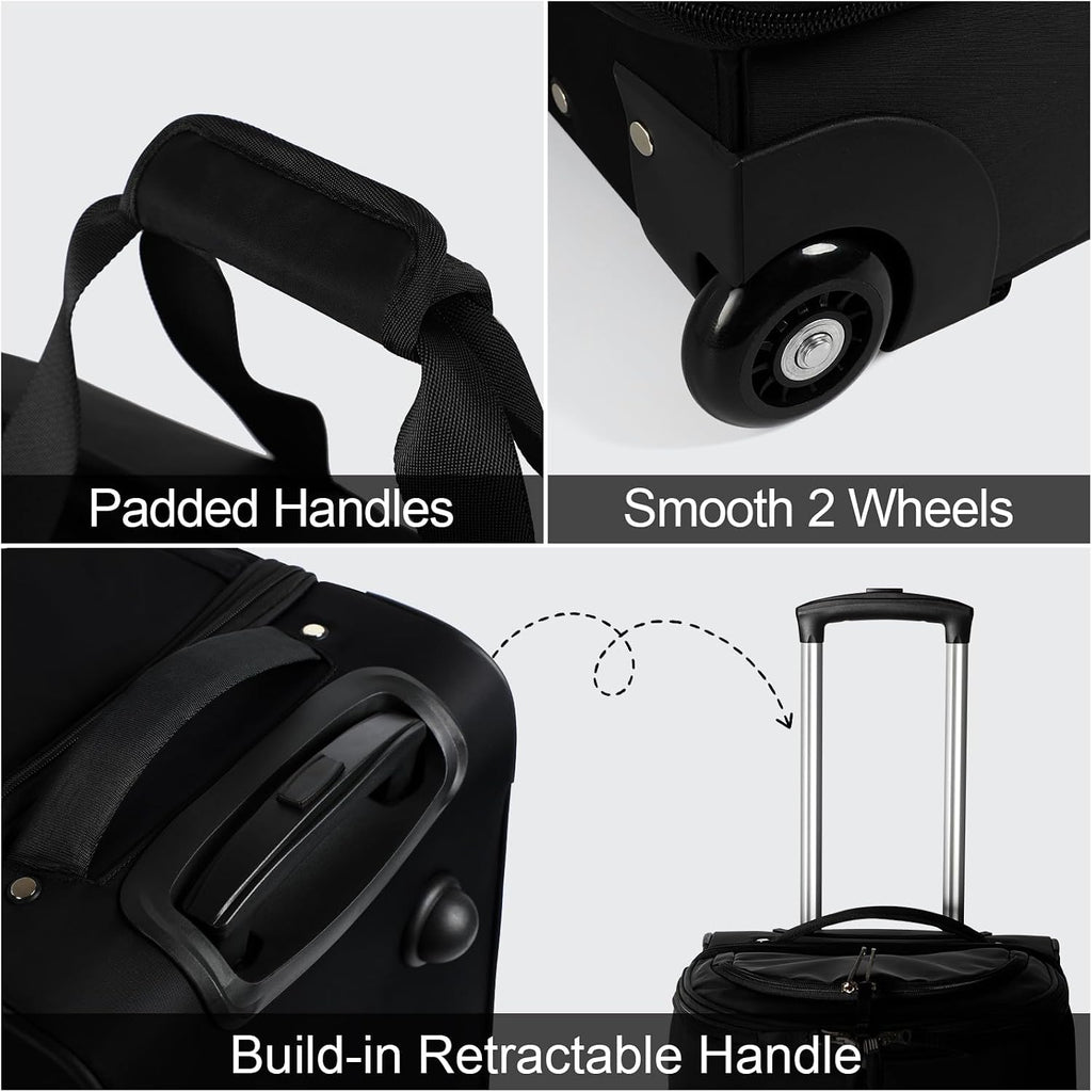 Modoker Convertible Rolling Garment Bag for Travel, Suit Travel Bag with Trolley, Garment Duffel Bag with Wheels & Shoes Compartment for Business Trip, Weekender - Black