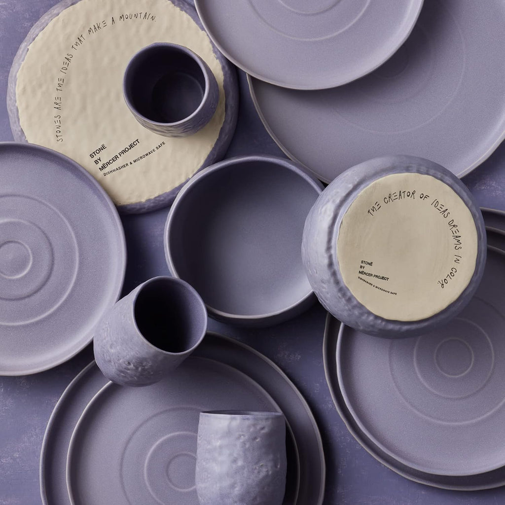 Stone by Mercer Project SHOSAI 16-Piece Stoneware Dinnerware Set, Plates and Bowls Set, Modern Dishware set fo 4, Lavender