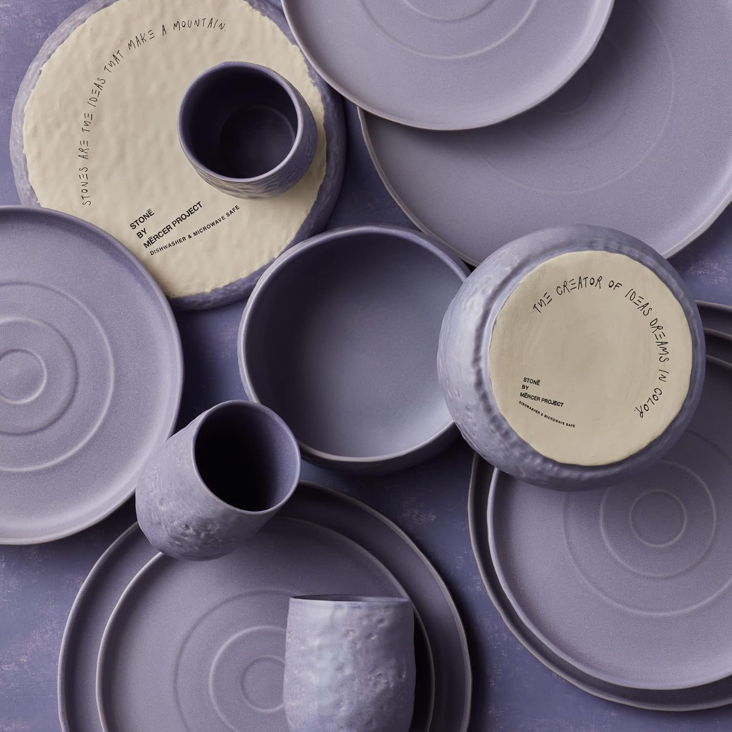 Stone by Mercer Project SHOSAI 16-Piece Stoneware Dinnerware Set, Plates and Bowls Set, Modern Dishware set fo 4, Lavender