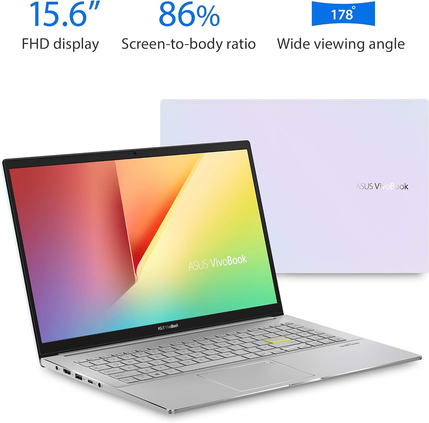ASUS VivoBook S15 S533 Thin and Light Laptop, 15.6' FHD Display, Intel Core i7-1165G7 CPU, 16GB DDR4 RAM, 512GB PCIe SSD, Wi-Fi 6, Windows 11 Home, AI Noise-Cancellation, Dreamy White, S533EA-DH74-WH