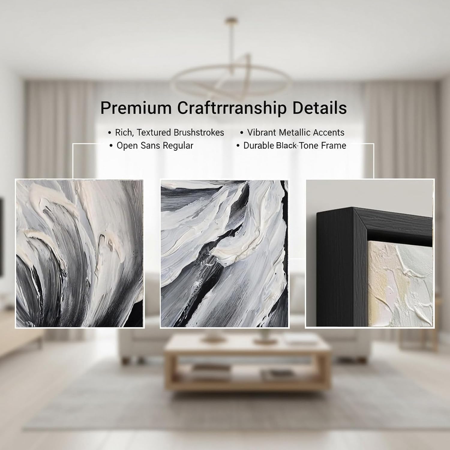 Hand Painted White And Black Flower Canvas Wall Art for Living Room,Large Framed Floral Oil Painting for Bedroom, Modern 3D Floral Artwork Wall Decor for Office Home Decor 28' x 40'