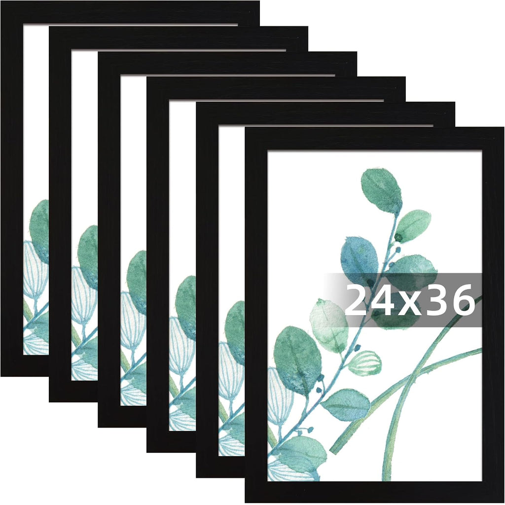 SESEAT 24x36 Picture Frame Black Set of 6, Display Pictures 24x36 Without Mat for Wall Mounting, Wall Gallery Poster Frames