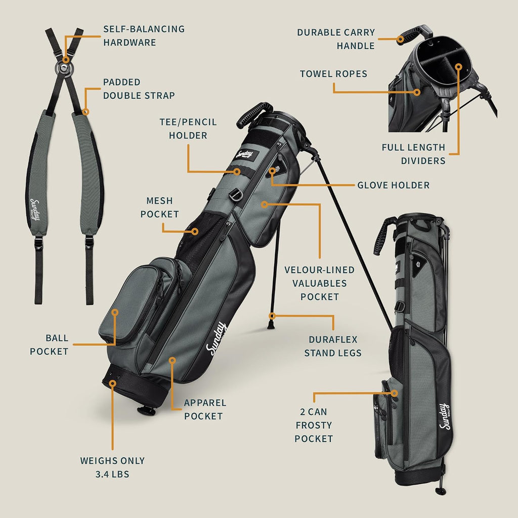 The Original Sunday Golf Loma XL Bag – Lightweight Golf Bag with Strap & Stand, Easy to Carry Pitch n Putt Stand Bag for Driving Range, Par 3 & Executive Courses, 3.4 lbs