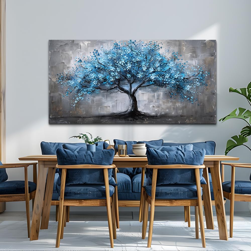 FUHAIHUA Canvas Wall Art For Living Room Large Wall Decor For Office Bedroom Decortions Black And White Pictures Blue Trees Wall Paintings Framed Mural Aesthetic Home Decor Posters Artwork 30x60 In