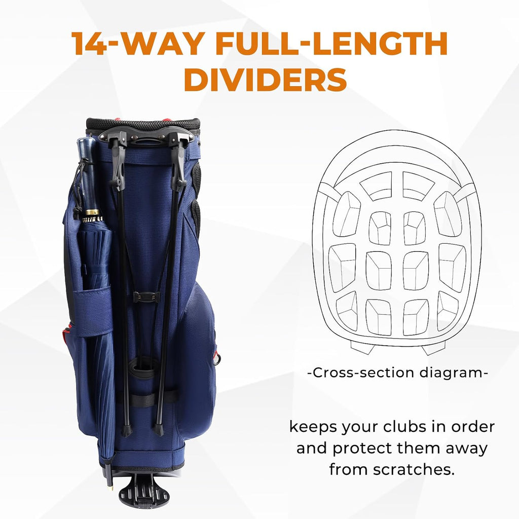 uniHimal 14 Way Dividers Golf Stand Bag Lightweight, Golf Bag for Men Women with Multiple Pockets, Dual Strap and Rain Cover Hood