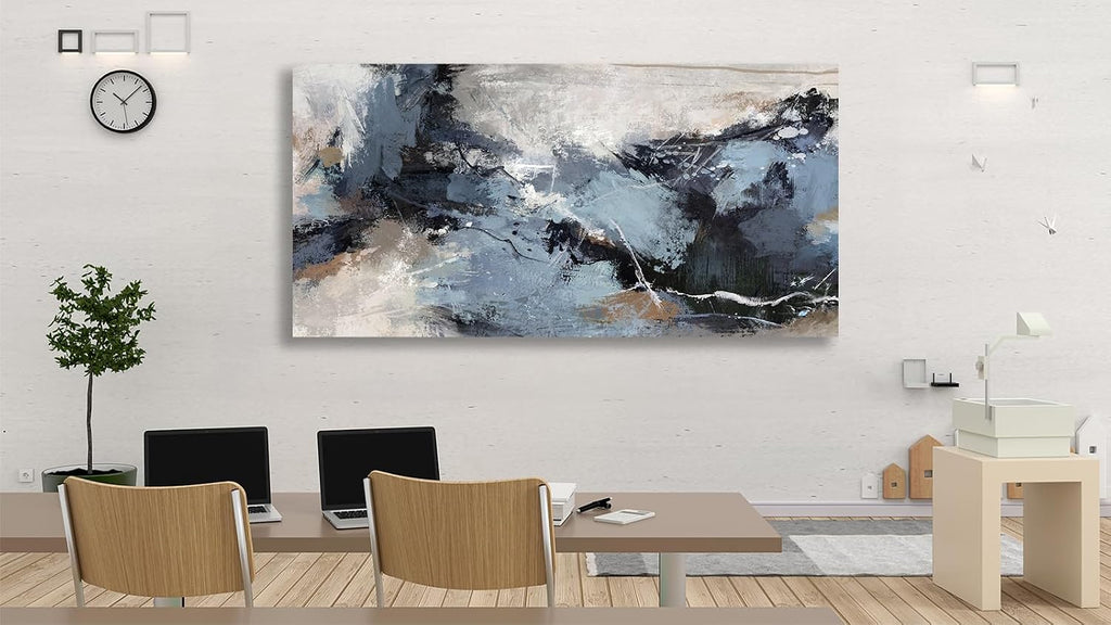 Shoci Large Abstract Wall Art - Black Blue Canvas Pictures Aesthetic Gray Brown Painting Prints Decor Modern Abstract Ink Artwork Wall Art for Living Room Bedroom Home Office Decoration 29' X 58'