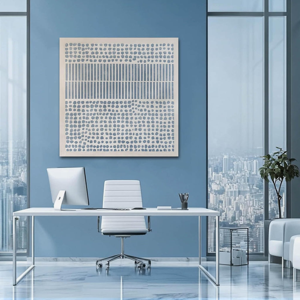 Framed Canvas Wall Art, Blue Abstract Oil Painting, Textured Wall Art, Ready to Hang, Modern Home Decor for Living Room Bedroom,40x40 Inch