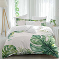 Tropical Leaf Duvet Cover Set Queen Size 4 Pieces Palms Monstera Leaves Green Plant Botanical Bedding Set with Zipper Closure, 1 Comforter Cover 90x92 Inches 1 Flat Sheet & 2 Pillow Cases