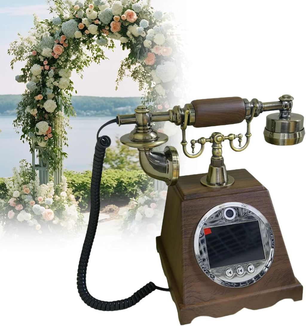 Video Guestbook Wedding Phone, Customized Video Audio Guest Book, Vintage Video Audio Guestbook Wedding Phone, 128G SD Card, 99 Custom Photos, 5000Mah, for Engagements Anniversaries B