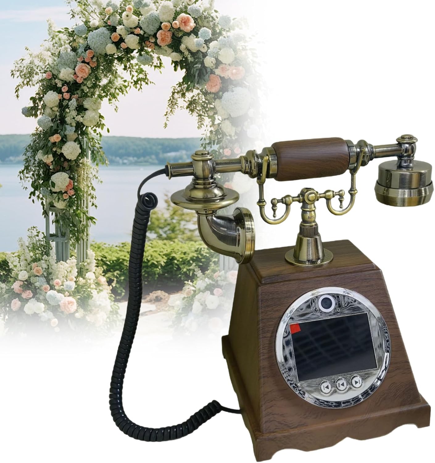 Video Guestbook Wedding Phone, Customized Video Audio Guest Book, Vintage Video Audio Guestbook Wedding Phone, 128G SD Card, 99 Custom Photos, 5000Mah, for Engagements Anniversaries B