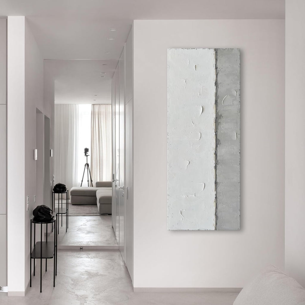 NANKAI Art A large modern art painting in a minimalist grey and white style, suitable for wall decoration in homes or offices. 24x60 inches