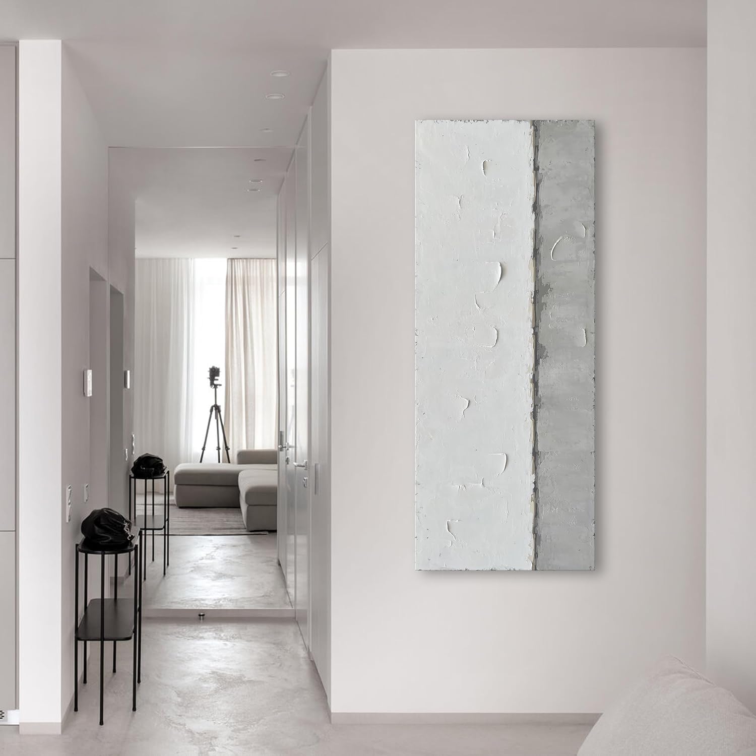NANKAI Art A large modern art painting in a minimalist grey and white style, suitable for wall decoration in homes or offices. 24x60 inches