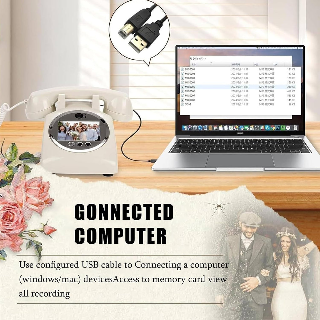 Video Audio Guest Book Wedding Phone Guestbook, 1080P Guest Book Audio Customized with Record Video Lens, for Wedding Bridal Shower, Birthday, Graduations Blue-128GB