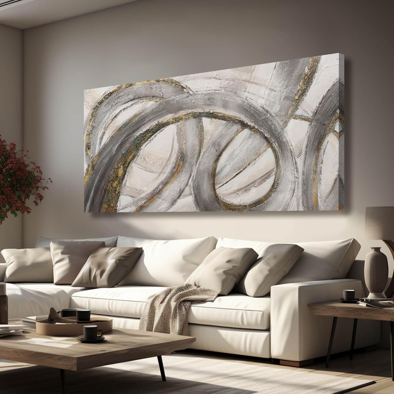 VAYIMDH Canvas Wall Art for Living Room Large Graffiti Wall Decor Grey and Beige Picture Painting for Home Office Bedroom 29'x 58' Ready to Hang