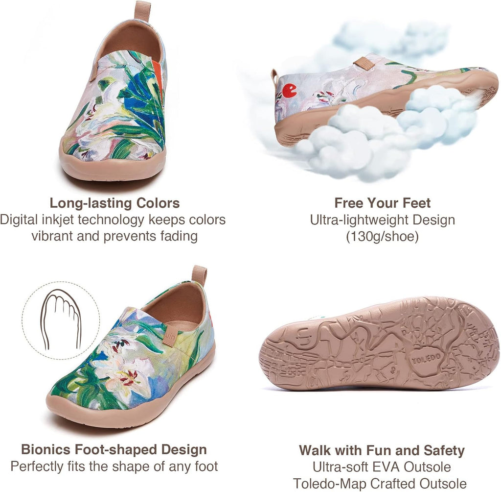 UIN Women's Slip On Shoes Colorful Comfortable Lightweight Art Travel Sneakers Casual Floral Stylish Everyday Loafers