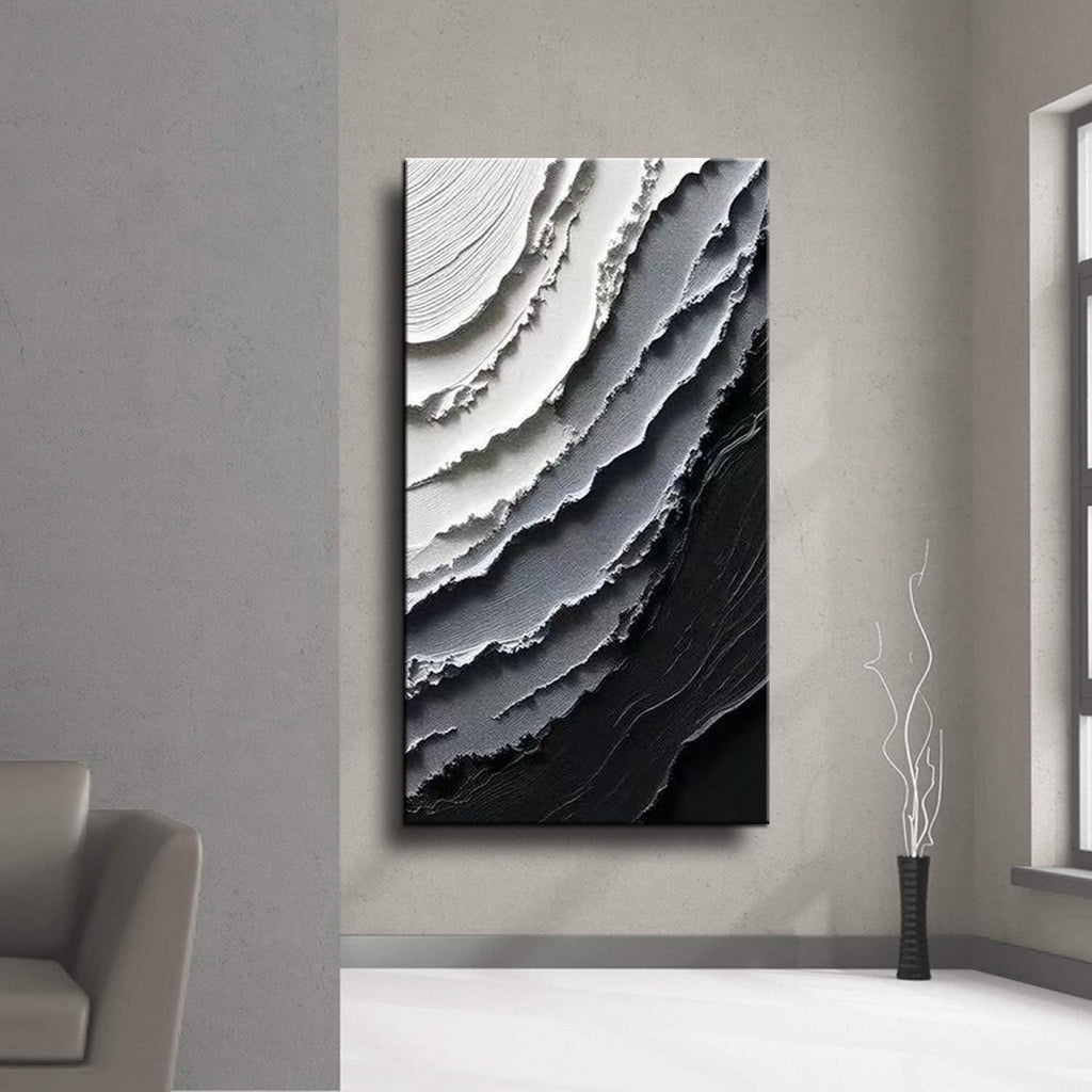 YaSheng Art -Canvas Wall Art Handmade Art Modern Abstract Wall Art, Black and White Gradient Canvas Paintings, Large Vertical Wall Art for Living Room Bedroom Office Wall Decor , 24x48inch Ready to Hang