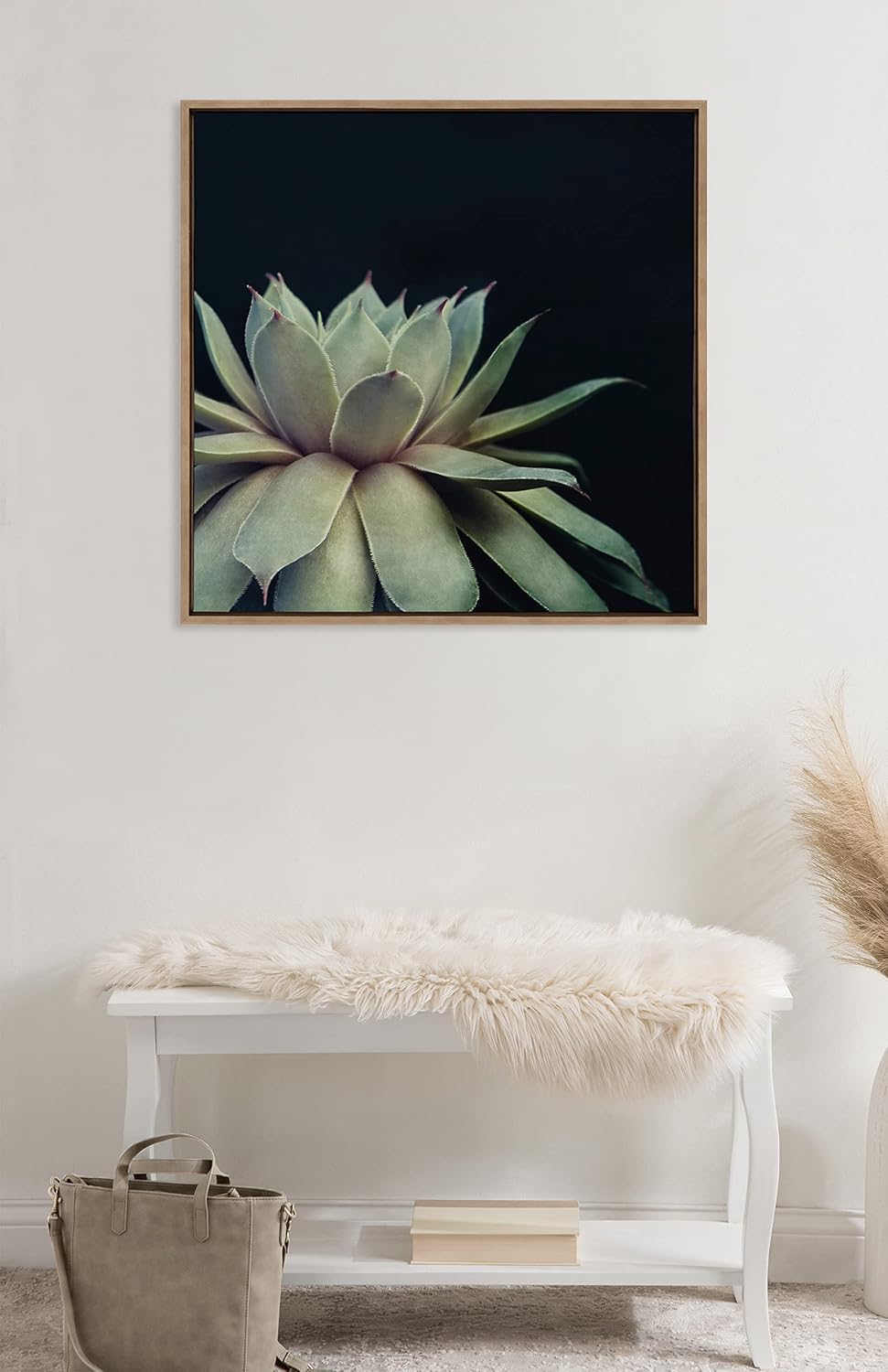 Kate and Laurel Sylvie Succulent 8 Framed Canvas Wall Art by Emiko and Mark Franzen of F2Images; 30x30 Gold; Dramatic Greenery Art for Wall