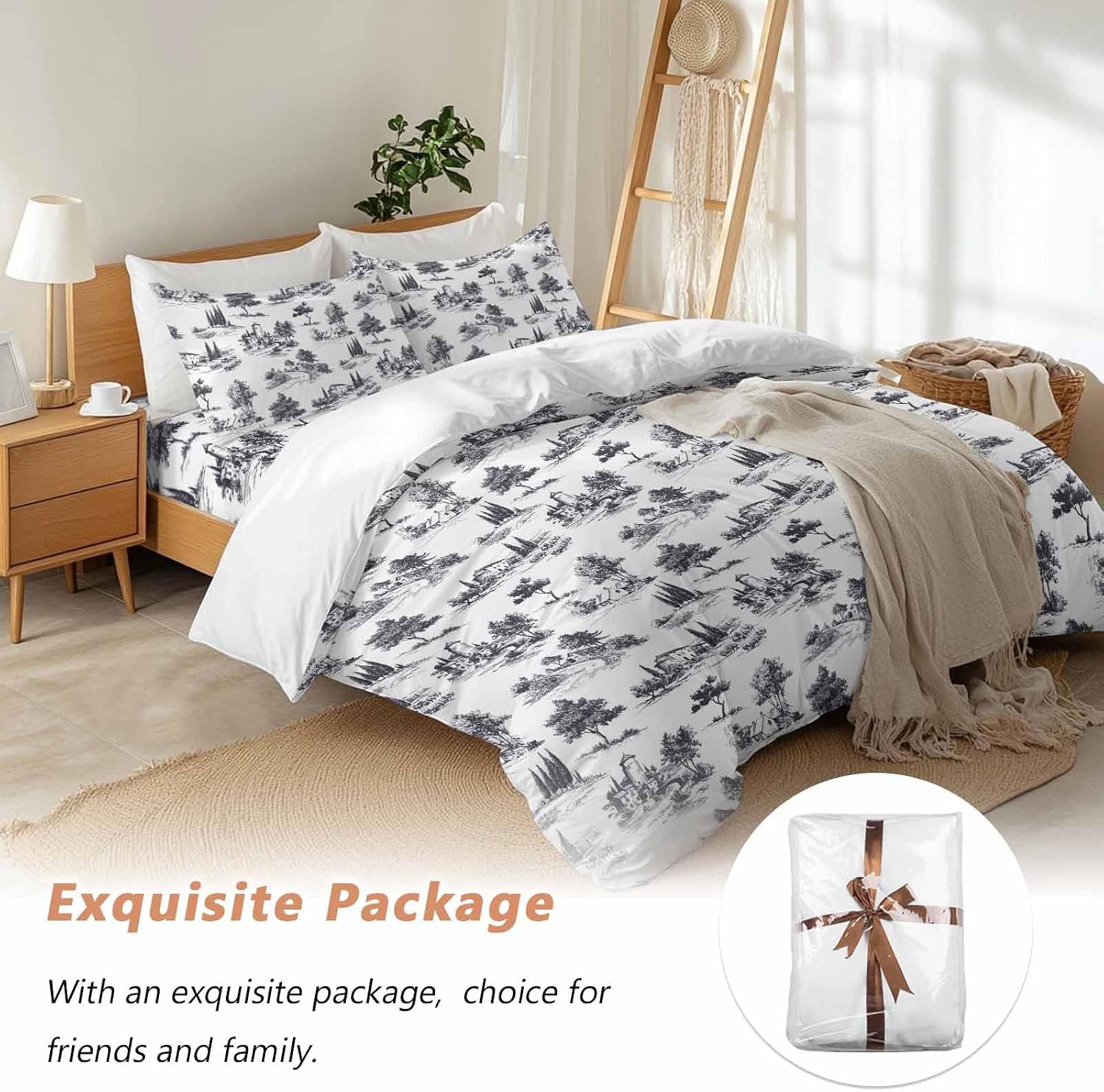 Farmhouses Plants Duvet Cover Set Queen Size 4 Pieces Mystic Castle Rustic Abstract Tree Retro Bedding Set with Zipper Closure, 1 Comforter Cover 90x92 Inches 1 Flat Sheet & 2 Pillow Cases