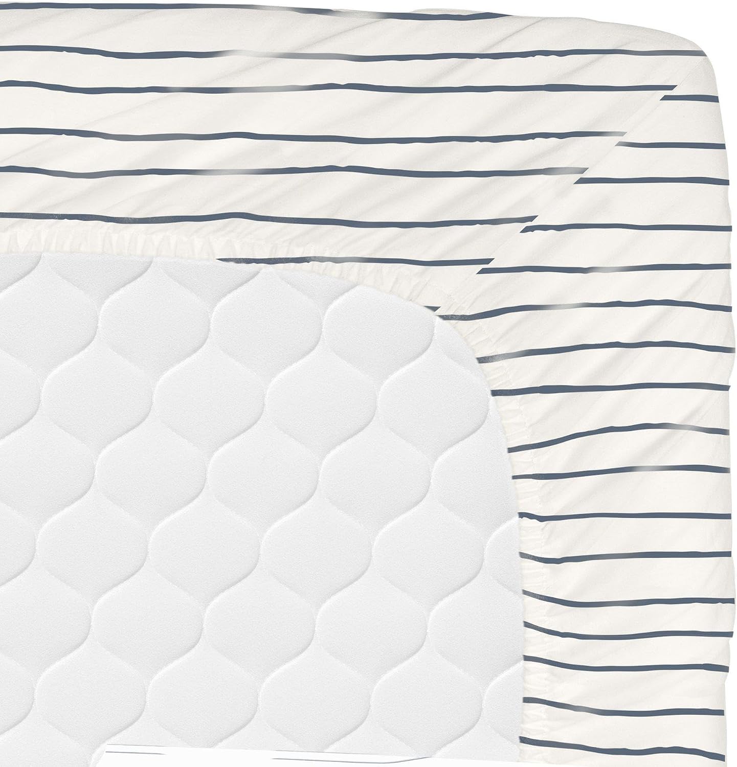 MakeMake Organics Organic Sheets (4 Piece) GOTS Certified Organic Cotton Queen Sheets Set Dreamy Soft Fitted Sheet Flat Sheet 2 Pillow Cases Kids Room (Queen, Blue Stripes)
