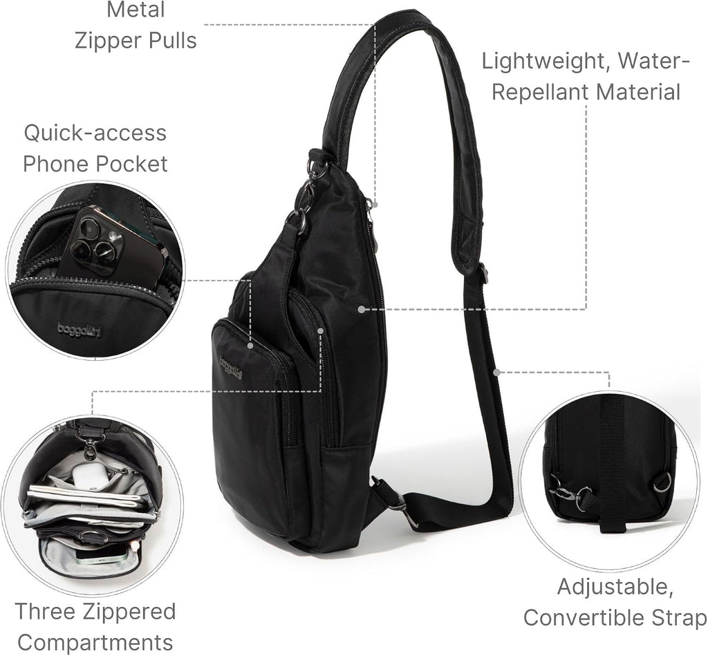 Baggallini Women's Central Park Sling 12'x7' Crossbody Bag W/Convertible Adjustable Shoulder Strap