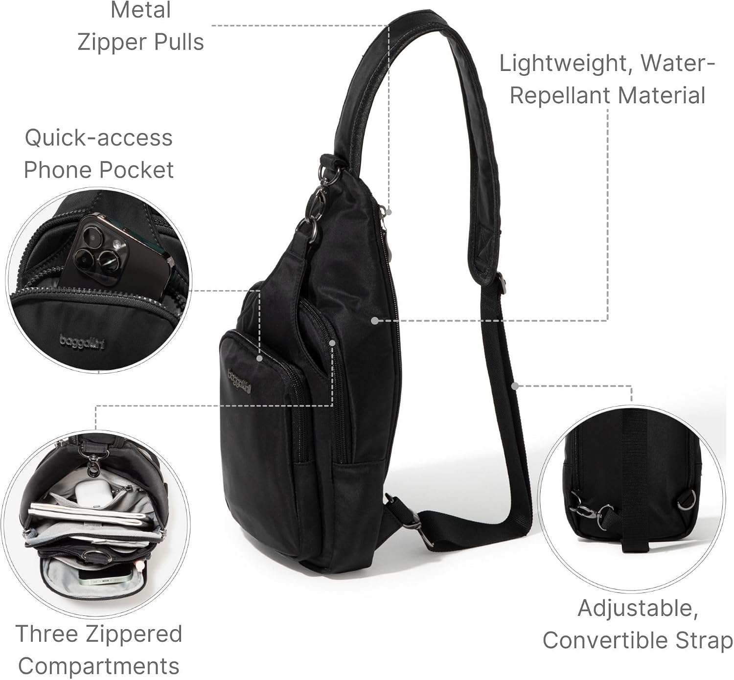 Baggallini Women's Central Park Sling 12'x7' Crossbody Bag W/Convertible Adjustable Shoulder Strap