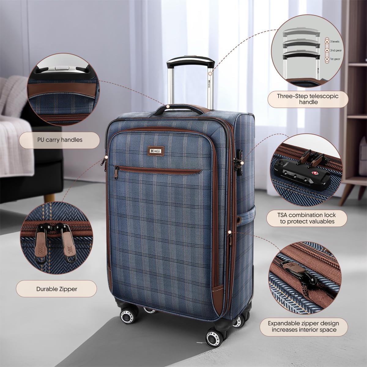 Expandable 20% Luggage-30 inch Luggage with Double Spinner Wheels-Softside Luggage w/TSA LOCK-Travel Luggage for Men Women,30''-COLOR-2
