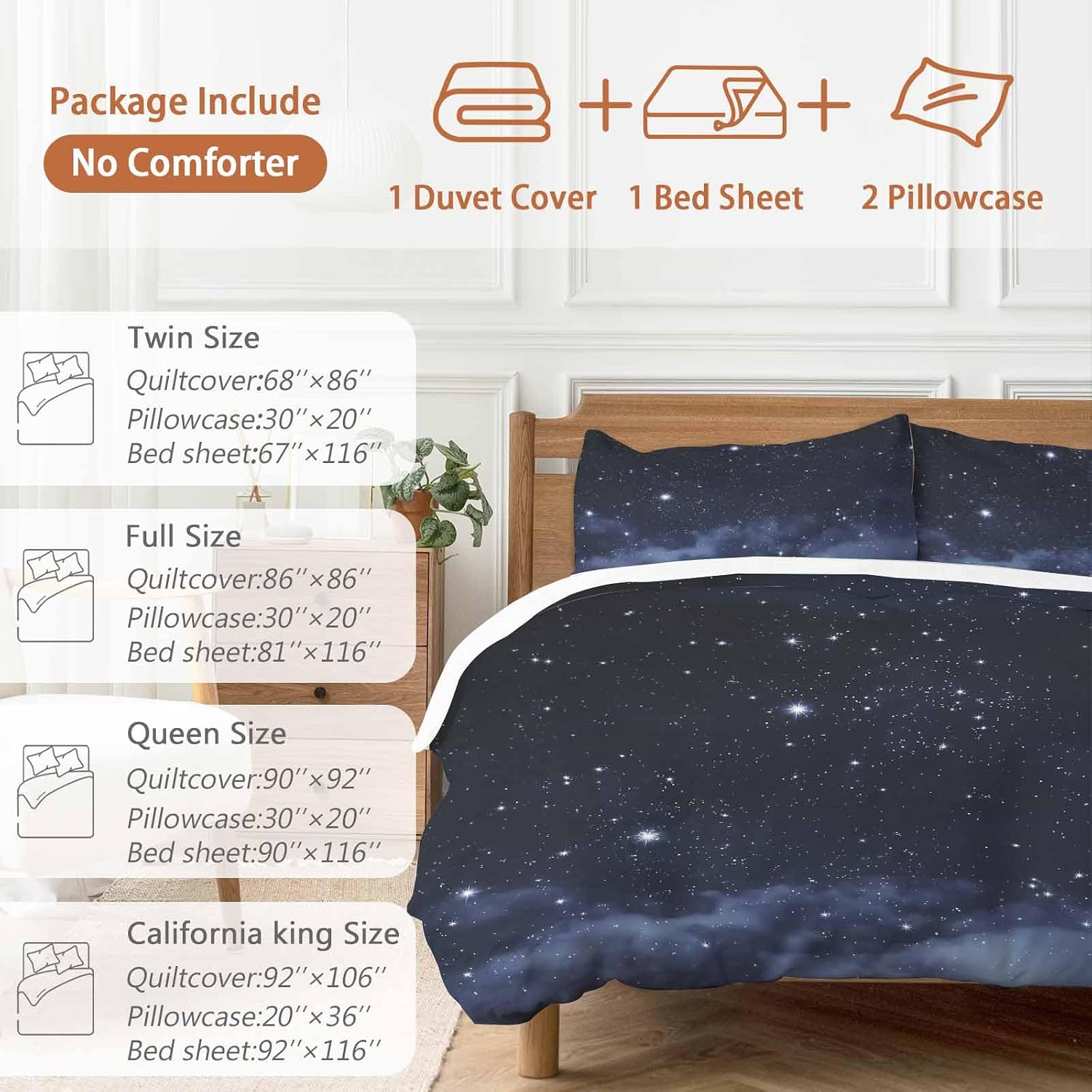 Prime Leader Starry Sky Duvet Cover Set Queen Size 4 Pieces Dreamlike Night Universe Gradient Bedding Set with Zipper Closure, 1 Comforter Cover 86x86 Inches 1 Flat Sheet & 2 Pillow Cases