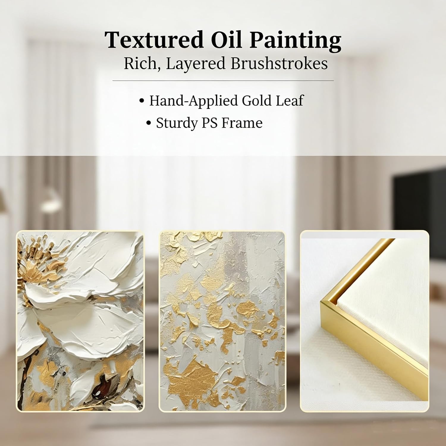Large Hand Painted Flower Oil Painting for Ofiice-3D White Floral Canvas Wall Art for Bedroom- Framed Modern Artwork for Living Room Home Decoration 32x48inches