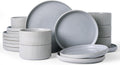 Famiware Star 18-Piece Reactive Glaze Plates and Bowls Sets, Service for 6 - Stoneware Dinnerware with Trim, Modern Rustic Dishes, Chip & Scratch Resistant, Microwave & Dishwasher Safe, Matte Gray