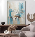 3D Textued Framed Abstract Canvas Wall Art for Office,Hand Painted Blue Abstract Oil Painting For Living Room, Large Textured Wall Decoration for Bedroom Home Décor 28x40 inches