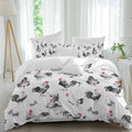 Prime Leader Rooster Hen Duvet Cover Set Queen Size 4 Pieces Watercolor Farm Animal Rustic Black Country Bedding Set with Zipper Closure, 1 Comforter Cover 86x86 Inches 1 Flat Sheet & 2 Pillow Cases