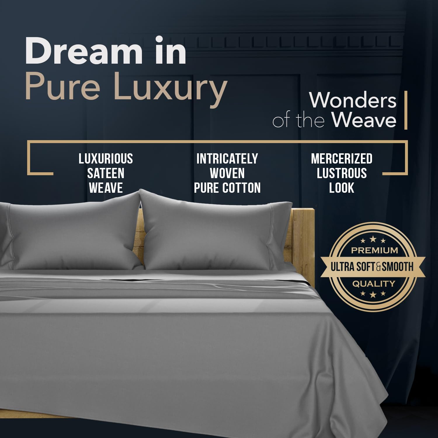 TEXAS LINEN CO. 100% Egyptian Cotton Queen Sheets Set - Luxury 1500 Series Couture Comfortin' Collection Egyptian Cotton Sheets Queen Size Bed Set (4 PC, Dark Grey), 17' Deep Pocket, Hotel Bedding Set