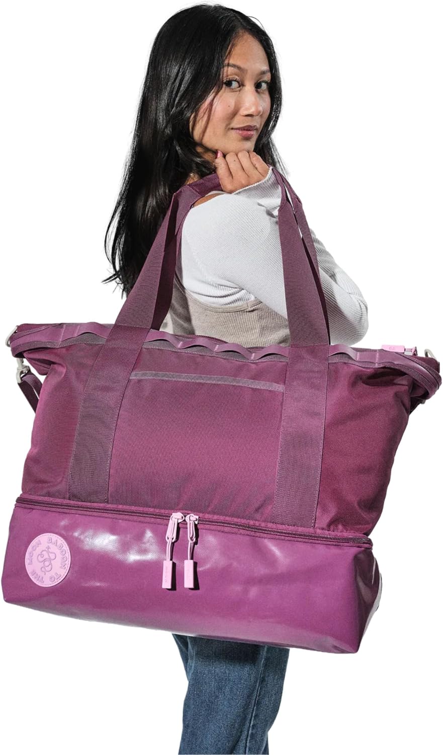 Baboon to the Moon Weekender Bag Duffle Bag with Shoe Compartment Carry On Overnight Travel Bags Lightweight Expandable Travel Duffel for Women (Wildberry)