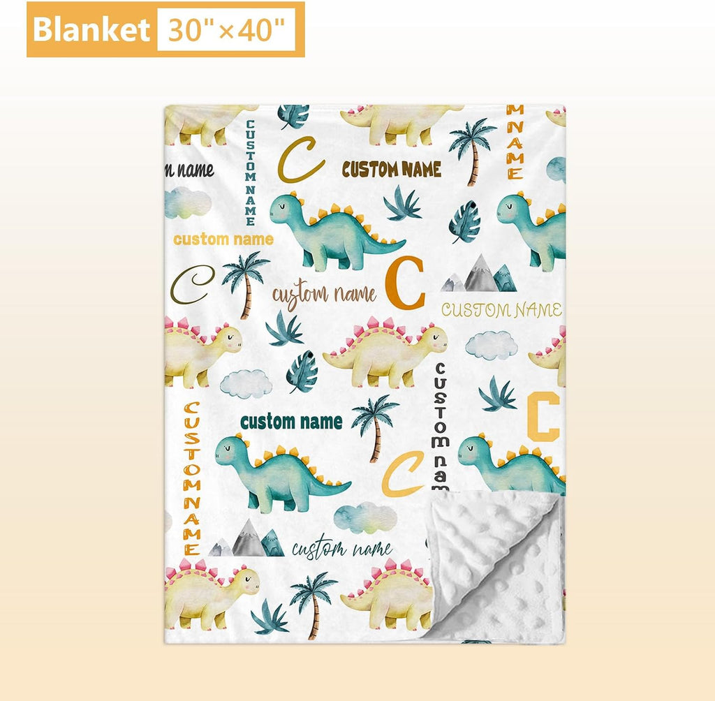 Terwex Personalized Baby Crib Set, 5 Pcs Baby Boy Crib Bedding Set, Custom Name Dinosaur Baby Crib Bedding Set Neutral, Double Layer Flannel Nursery Bedding Set, Customized Gifts for Toddler Infant