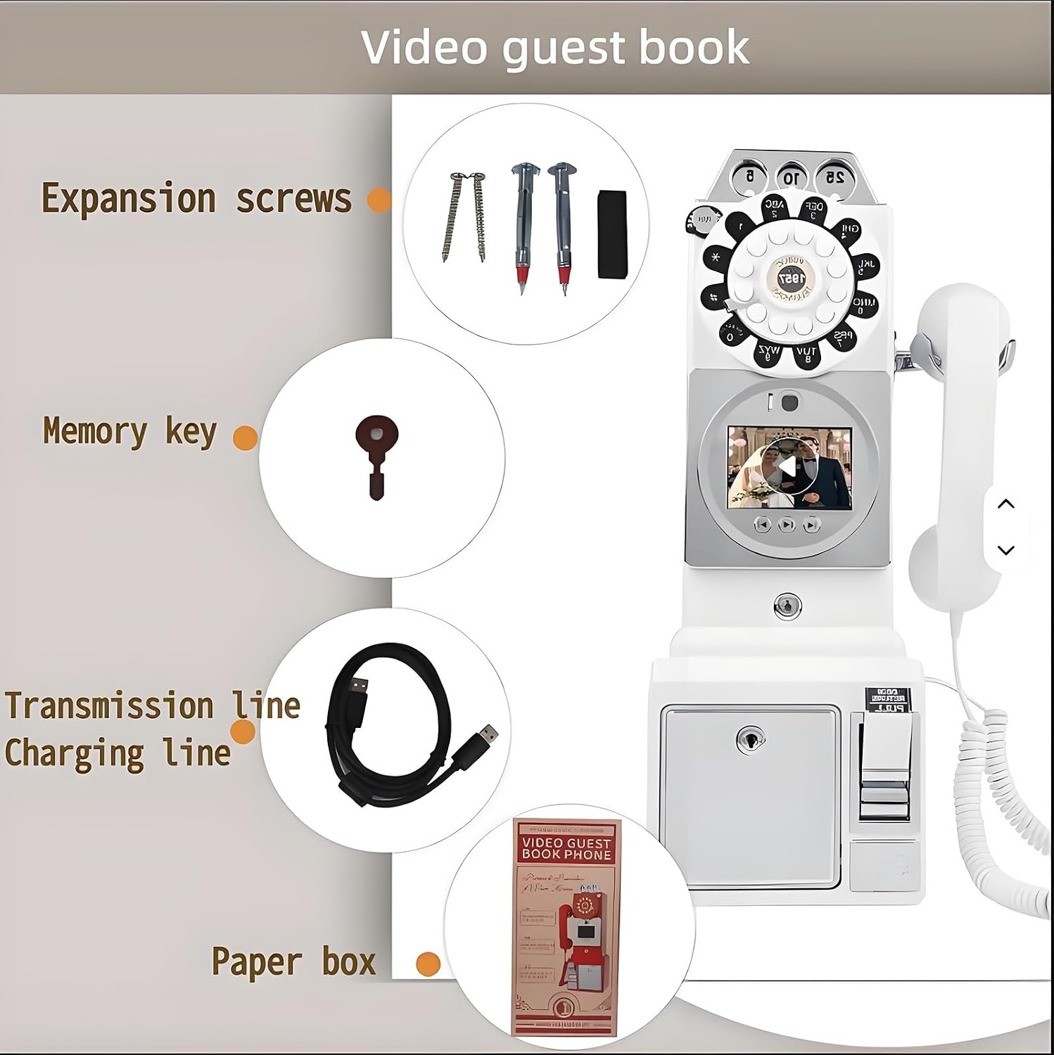 1080p Video Guestbook Wedding Phone,Wedding Phone Guestbook with Lens Recording,32G Memory Card,Retro 1960's Style Audio Guest Book,Creative Wedding Decorations(Red)