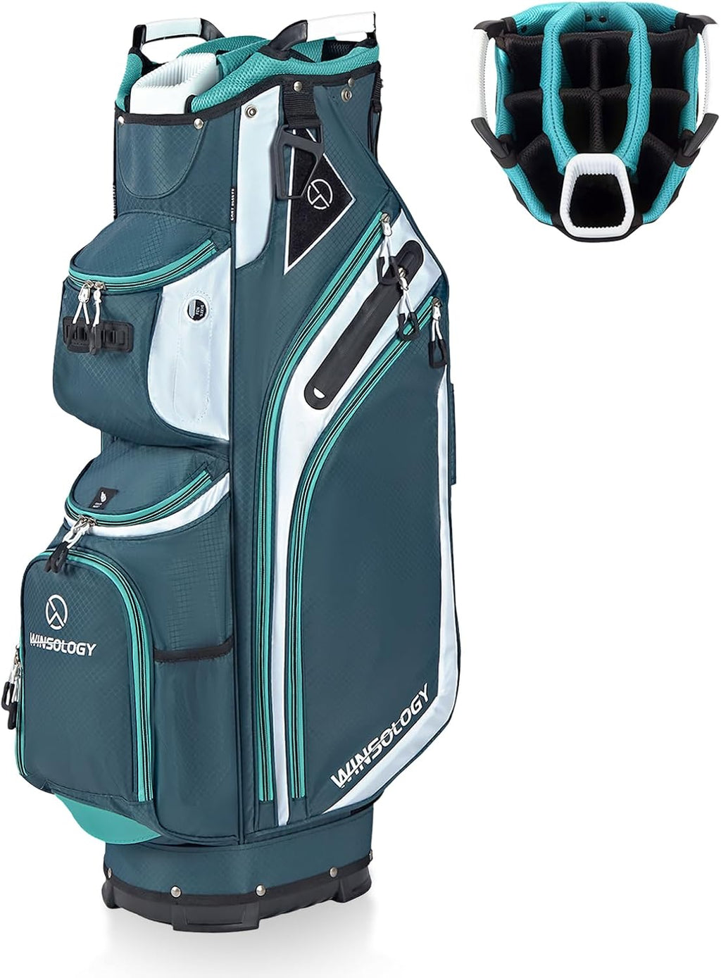 Max Lightweight Golf Cart Bag with Dual Handles and 14 Way Individual Full Length Dividers, Golf Club Bag with 11 Pockets, Large Putter Well, Double Strap Cooler for Men & Women
