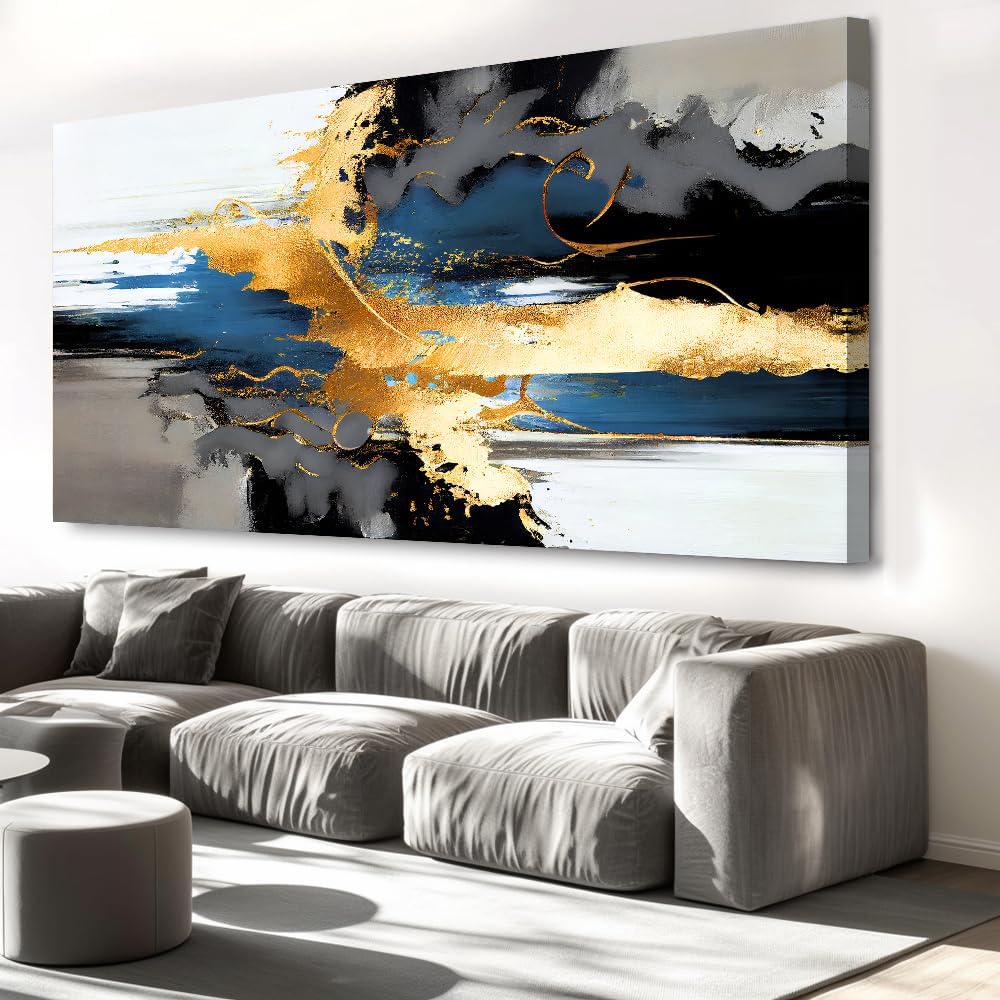 Wall Art Abstract Wall Art Prints Canvas Painting Black Yellow Blue Modern Large Artwork for Living Room Bedroom Office Home Decor 40'x79' with Framed