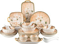 36-Piece Dinnerware Set for 6, Porcelain Plates and Bowls Sets, Vintage Camellia Flower Pattern Elegant Tableware, Chip-Resistant Stackable Ceramic Dish Set, Microwave & Dishwasher Safe