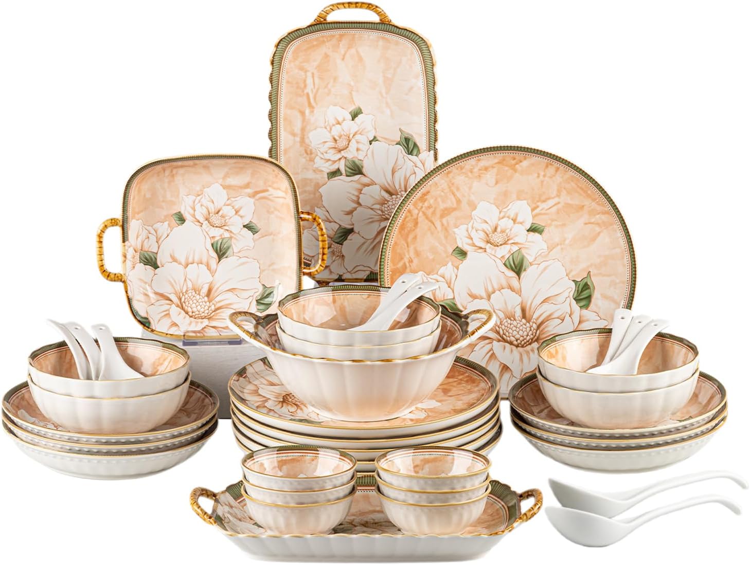 36-Piece Dinnerware Set for 6, Porcelain Plates and Bowls Sets, Vintage Camellia Flower Pattern Elegant Tableware, Chip-Resistant Stackable Ceramic Dish Set, Microwave & Dishwasher Safe