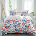 Independence Day Duvet Cover Set Queen Size 4 Pieces U. S. Flag Themed Love Heart Five-Pointed Stars Bedding Set with Zipper Closure, 1 Comforter Cover 90x92 Inches 1 Flat Sheet & 2 Pillow Cases