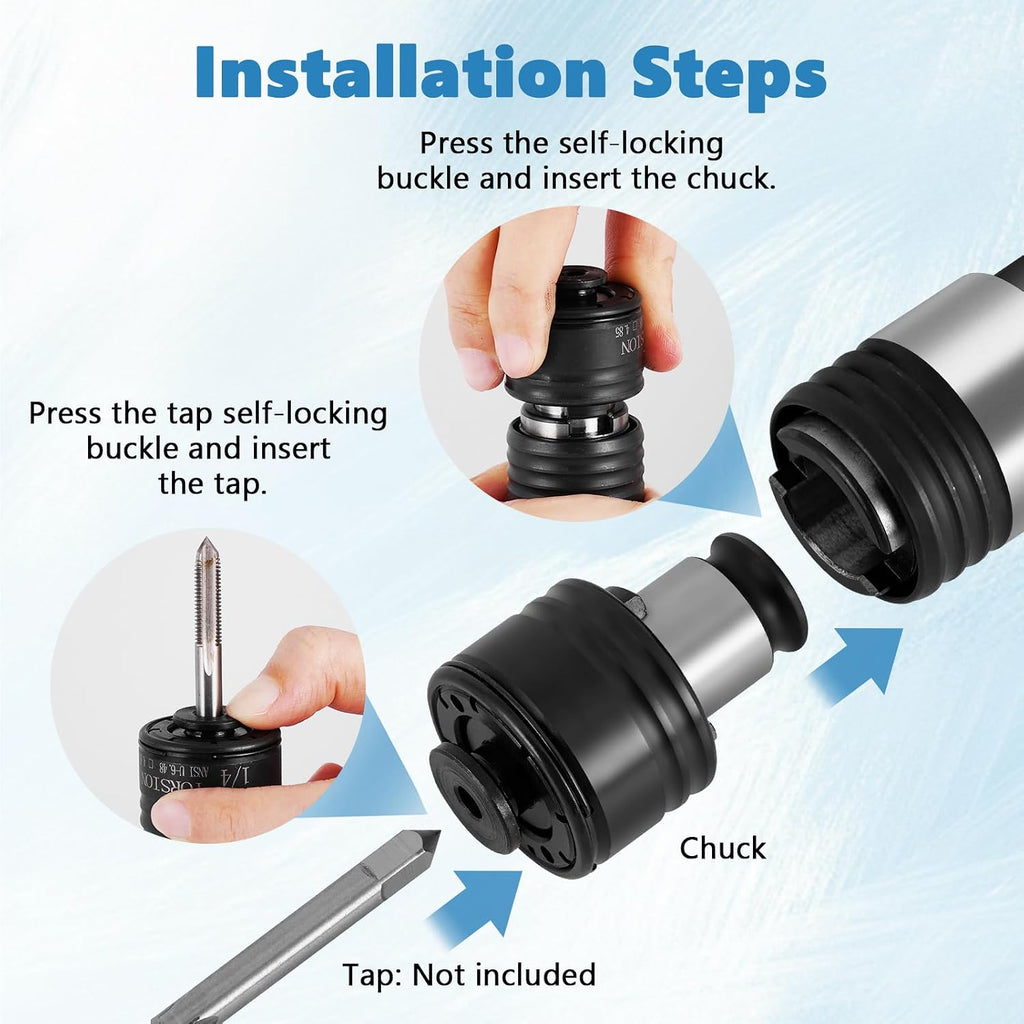 MXBAOHENG Pneumatic Tapping Machine with 360° Rotating Auxiliary Handle, Portable Air Tapper Tool 250RPM Thread Tapping Gun Tap Drill Machine for Metal with 4pcs ANSI Collets