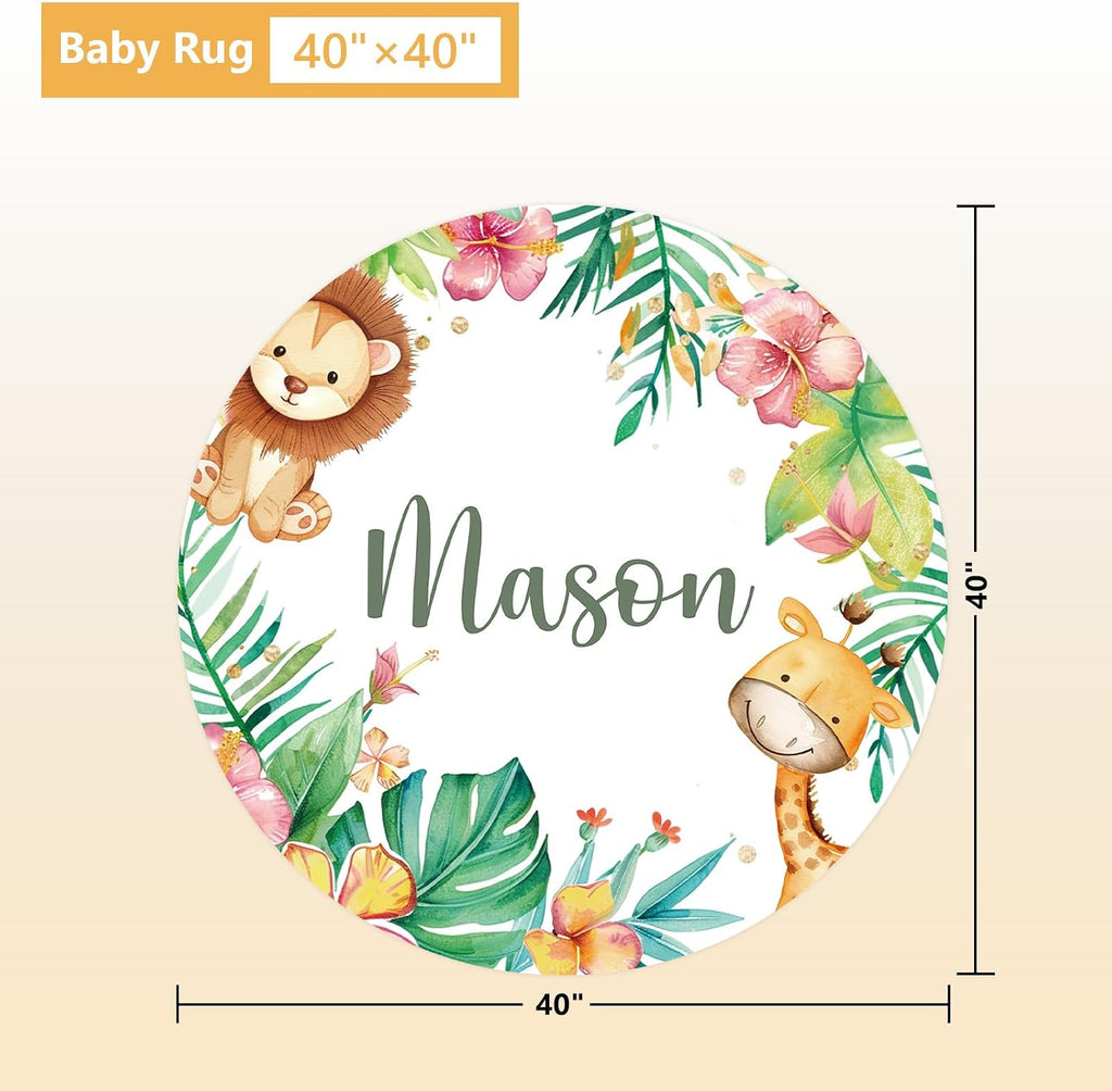 Terwex Personalized Baby Bedding Set, 5 Pcs Custom Name Baby Crib Sets, Safari Animal Crib Bedding Set for Baby Boys Girls, Double Layer Flannel Nursery Bedding Set, Toddlers Infants Customized Gifts