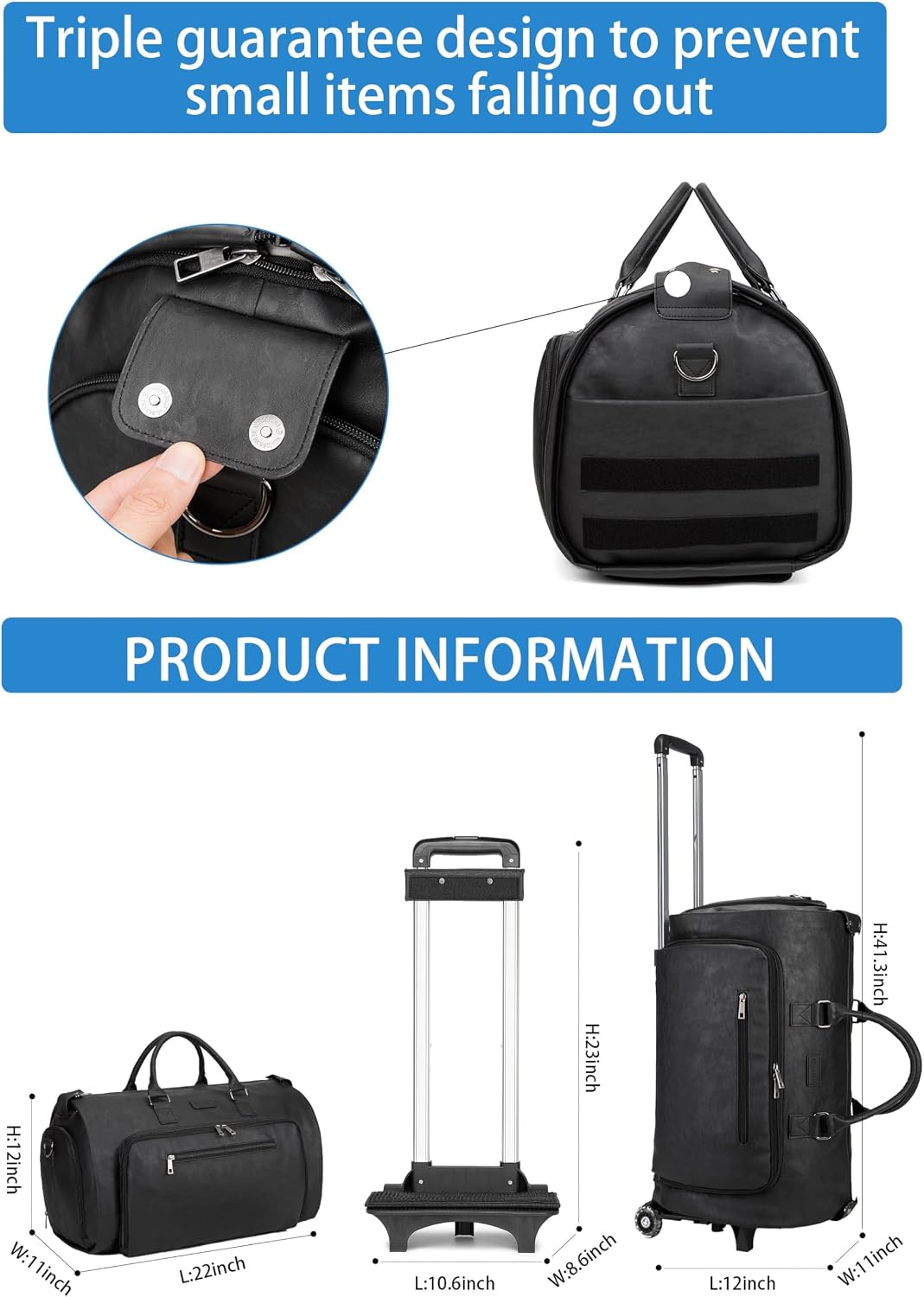 Rolling Garment Bag for Travel. Garment Duffle Bag Luggage Suit for Men and Women. Garment Bag with Wheels