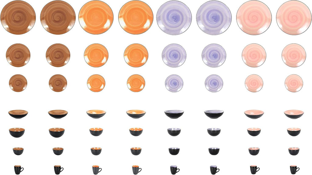 Stoneware Sonoma 56pc Dinnerware Set, Black + Speckled Spin Wash, Mixed Colors of Mocha, Spice, Cobalt and Rose